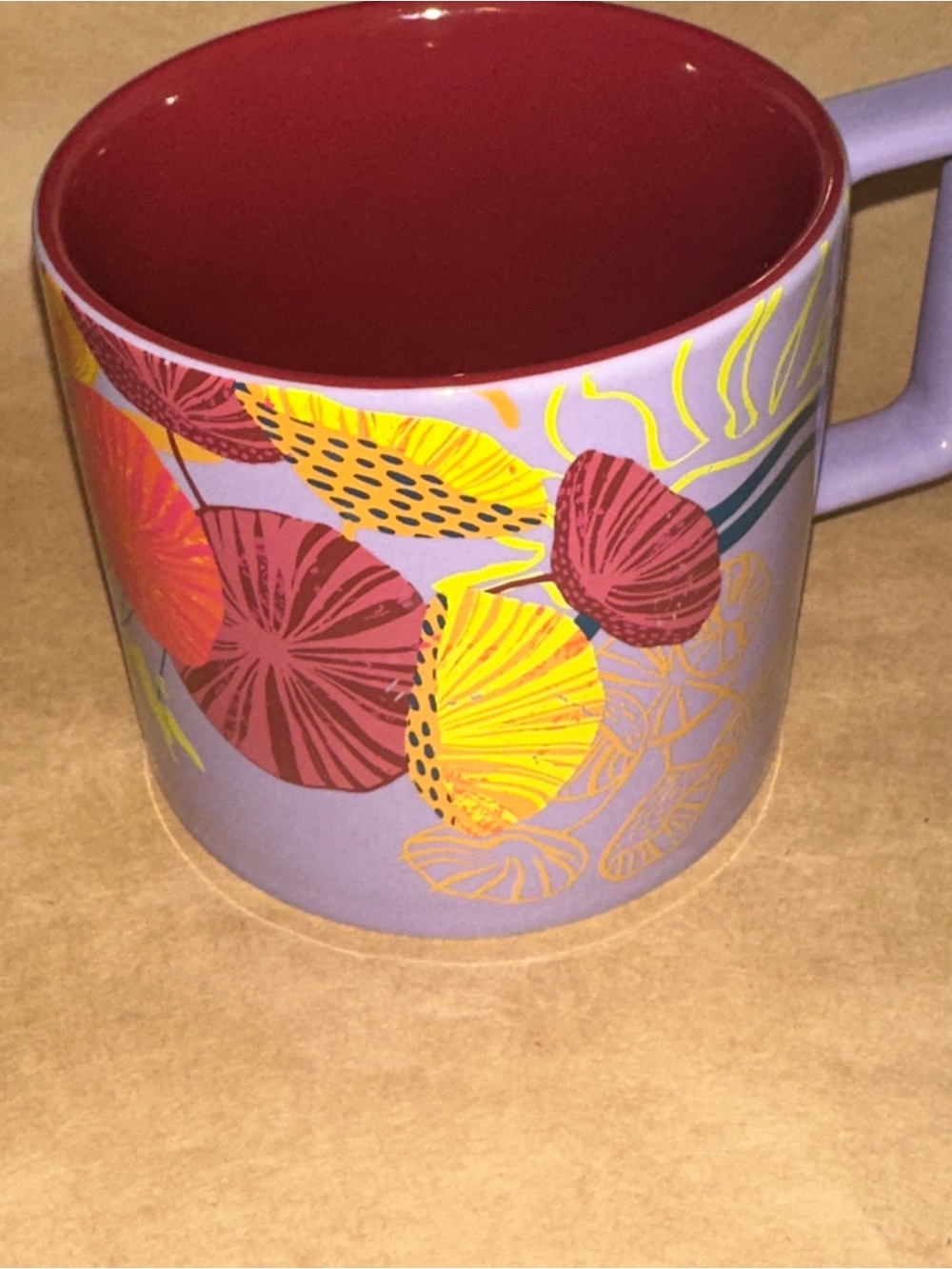 Starbucks 2023 Floral Pattern Lilac Ceramic Coffee Mug - Red Interior